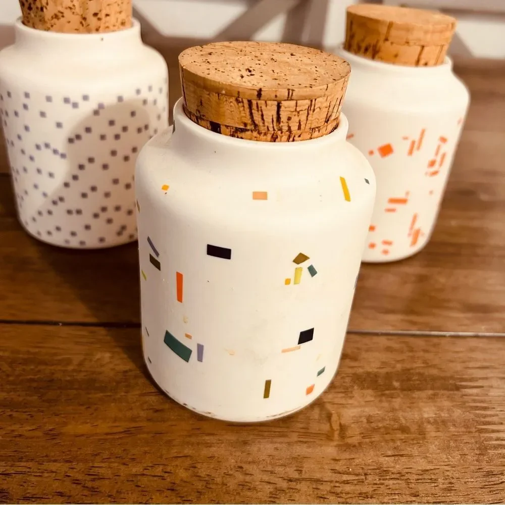 THE GRANITE Set 3  small container  jar  with topped cork PORCELAIN  MADE IN USA